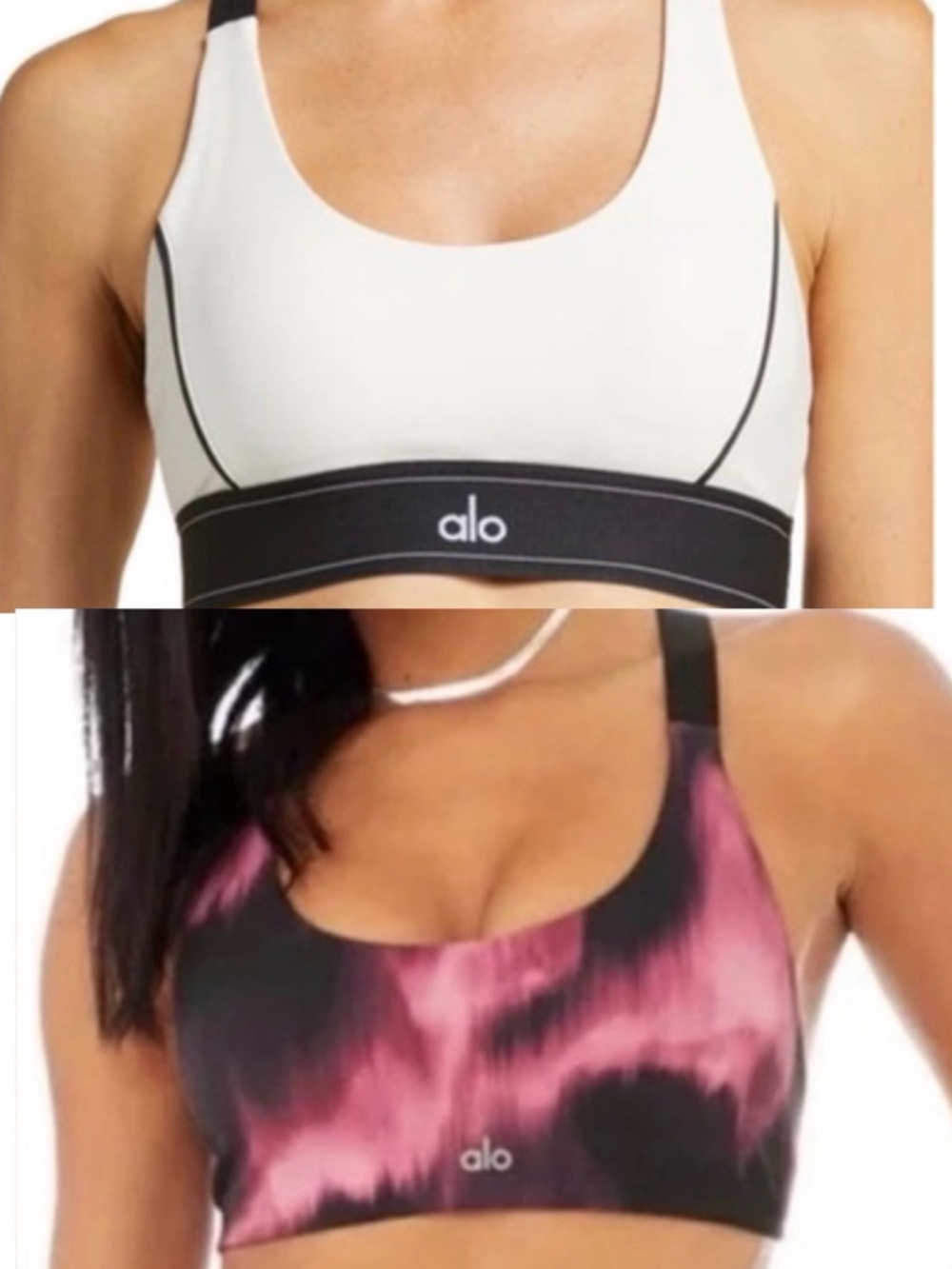 ALO Yoga Sports Bras Set of 2 White and Pink/Black Size S